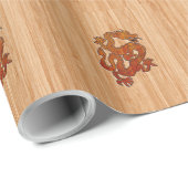 Red Oriental Dragon op Bamboo-stijl Cadeaupapier (Rol Hoek)