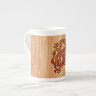 Red Oriental Dragon op Bamboo-stijl Porselein Kop