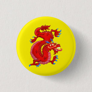 Red Oriental Dragon Ronde Button 3,2 Cm