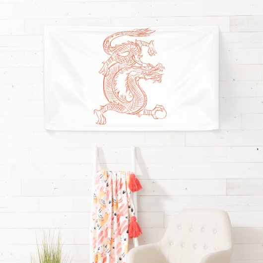 Red Oriental Sketting Dragon Art Spandoek (Insitu)