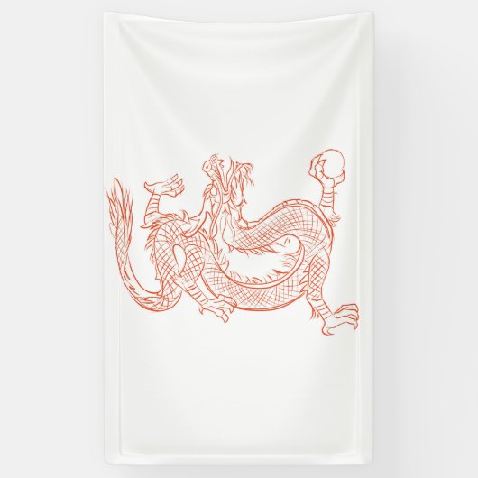 Red Oriental Sketting Dragon Art Spandoek (Verticaal)