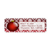 Red Ornament Damask-kerstlabels Etiket (Voorkant)