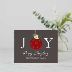 Red Ornament Merry Kerstmis JOY Silver Folie Feestdagen Briefkaart