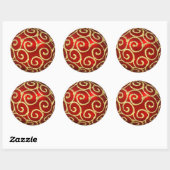 Red Ornament met Gold Swirls Sticker (Vel)