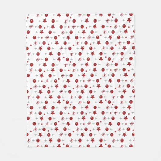 Red Ornaments & Stars Christmas Fleece Blanket (Voorkant)