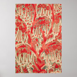 Red Ottoman Tree of Life Art Print Vintage Floral