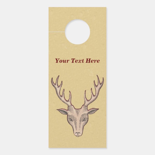 Red Outlining Male Deer Head Big Antlers Tan (Voorkant)