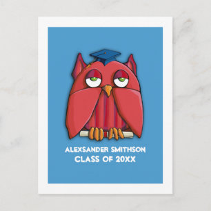 Red Owl Grad aqua Graduation Invitation Carte post
