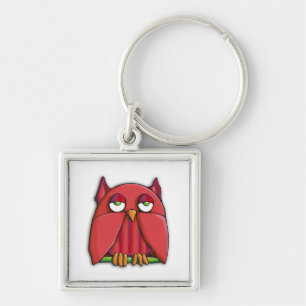 Red Owl Square Premium Sleutelhanger