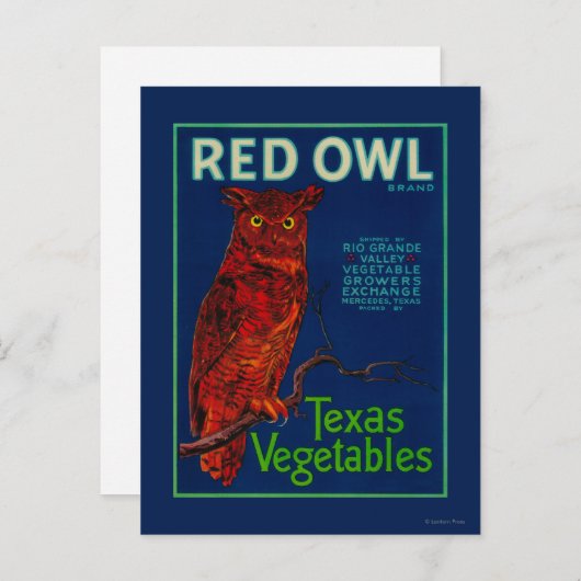 Red Owl Vegetable Label Briefkaart (Voorkant / Achterkant)