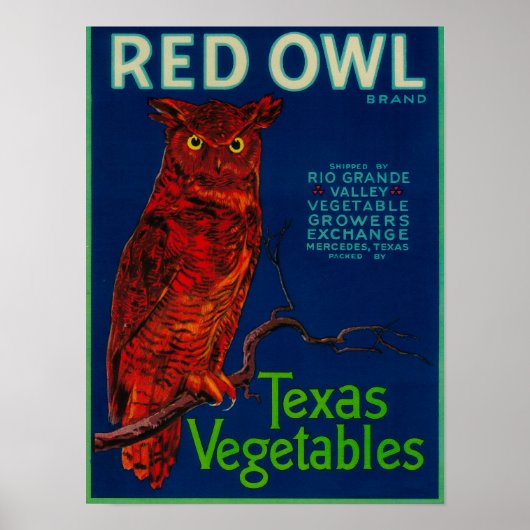 Red Owl Vegetable Label Poster (Voorkant)