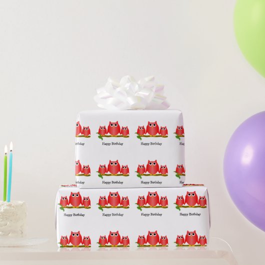Red Owls Design Birthday Gift Cadeaupapier (Feestgeschenken)