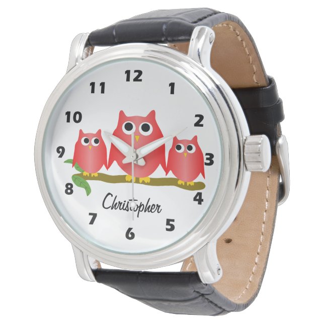 Red Owls Design Personalised Horloge (Gekanteld)
