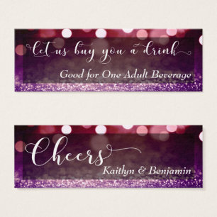 Red Paarse Ombre Bokeh Script Mini Drink Ticket Visitekaartjes