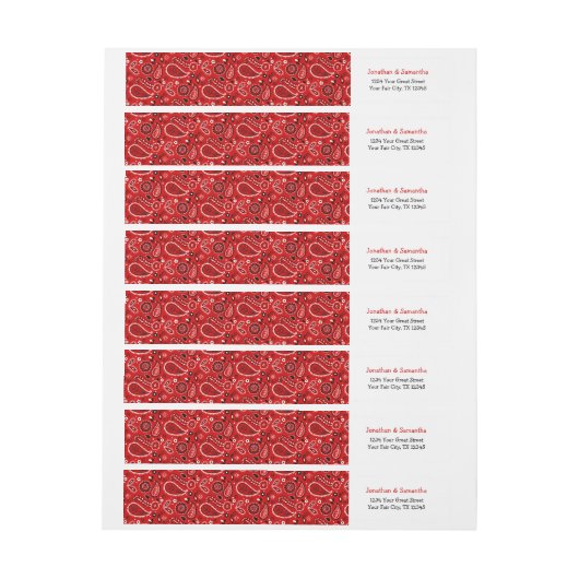 Red Paisley Bandana Print Wraparound Address Label (Vel)