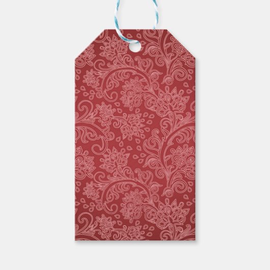 Red Paisley Damask Designer Floral Classic Cadeaulabel (Voorkant)