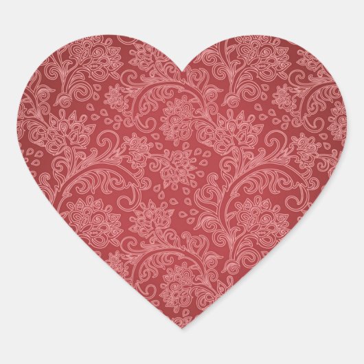 Red Paisley Damask Designer Floral Classic Hart Sticker (Voorkant)