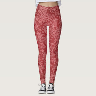 Red Paisley Damask Designer Floral Classic Leggings