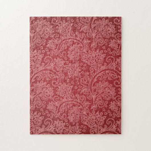Red Paisley Damask Designer Floral Classic Legpuzzel (Verticaal)
