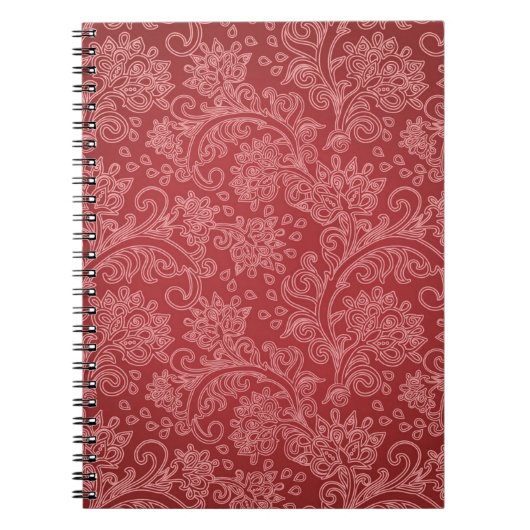 Red Paisley Damask Designer Floral Classic Notitieboek (Voorkant)