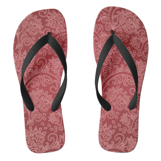 Red Paisley Damask Designer Floral Classic Teenslippers (Voetbed)