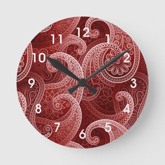 Red Paisley Exotic Pattern Ronde Klok (Voorkant)
