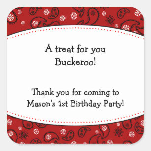 Red Paisley Favor Sticker Cowboy Western Label