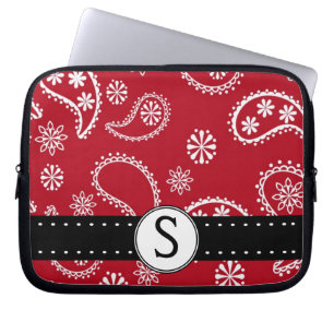 Red Paisley Pattern met Monogram Laptop Sleeve