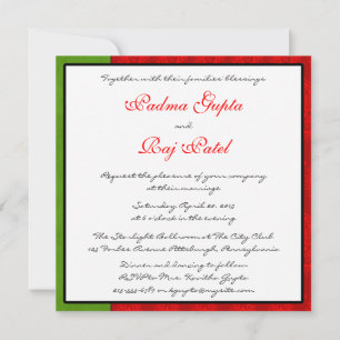 Red Paisley Peacock Indian Wedding Invitation Kaart