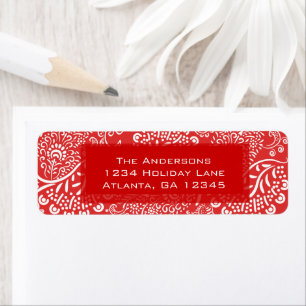 Red Paisley Swirls Retouradres Etiket