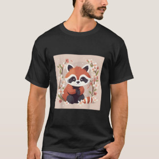 Red Panda And Cherry Blossom Illustration Sweet Wa T-shirt