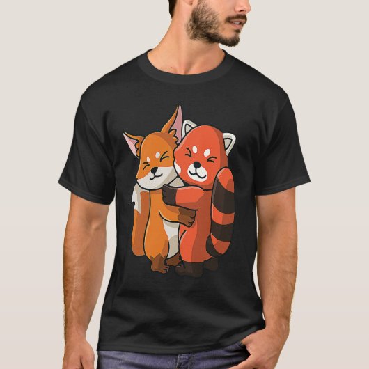 Red Panda and Fox cute Hug Cuddle Animals T-shirt (Voorkant)