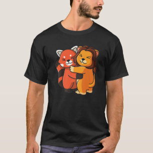 Red Panda And Lion Cute Zoo Animals Hugging T-shirt
