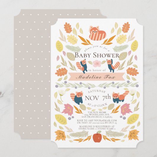 Red Panda Autumn Foliage Baby shower Kaart (Voorkant / Achterkant)