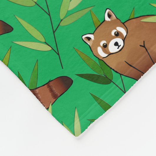 Red Panda & Bamboe Leaves Patroon & Monogram Fleece Deken (Hoek)
