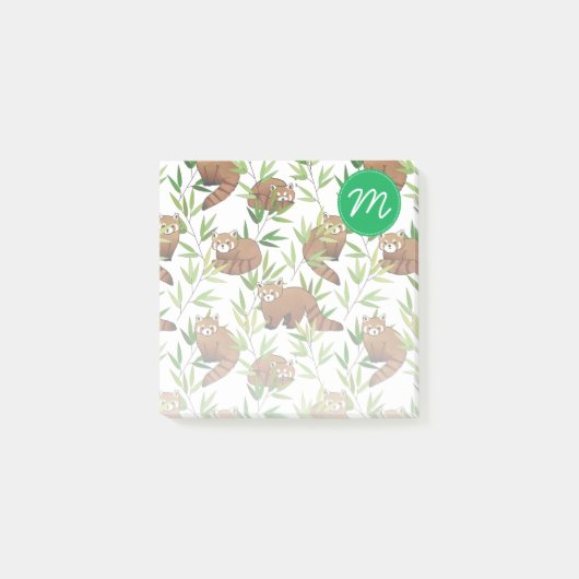 Red Panda & Bamboe Leaves Patroon & Monogram Post-it® Notes (Voorkant)