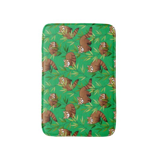 Red Panda & Bamboe Leaves Pattern Badmat (Voorkant Verticaal)