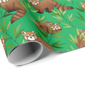 Red Panda & Bamboe Leaves Pattern Cadeaupapier (Rol Hoek)