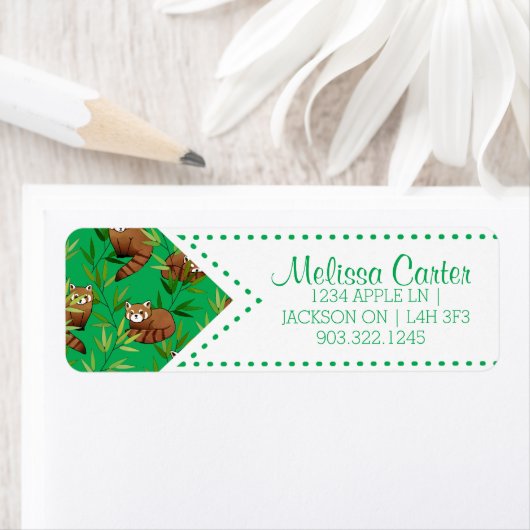 Red Panda & Bamboe Leaves Pattern Etiket (Insitu)