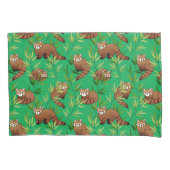 Red Panda & Bamboe Leaves Pattern Kussensloop (Voorkant-Links)