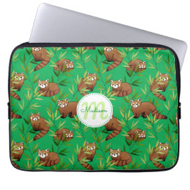 Red Panda & Bamboe Leaves Pattern Laptop Sleeve