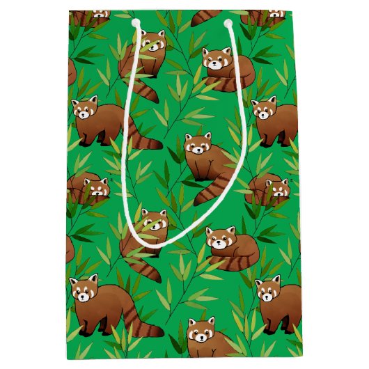 Red Panda & Bamboe Leaves Pattern Medium Cadeauzakje (Voorkant)
