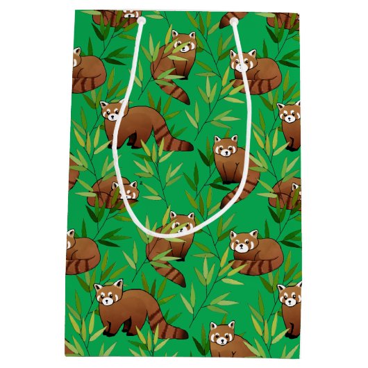 Red Panda & Bamboe Leaves Pattern Medium Cadeauzakje (Achterkant)