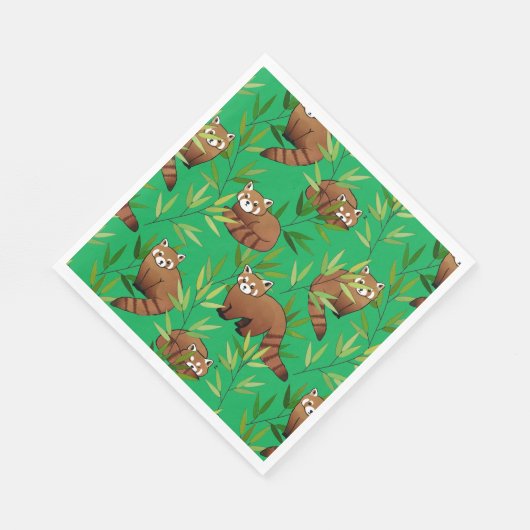 Red Panda & Bamboe Leaves Pattern Servet (Hoek)