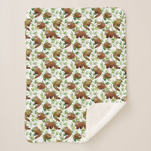 Red Panda & Bamboe Leaves Pattern Sherpa Deken (Voorkant)