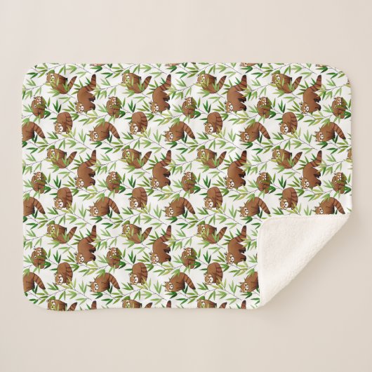 Red Panda & Bamboe Leaves Pattern Sherpa Deken (Voorkant (horizontaal))