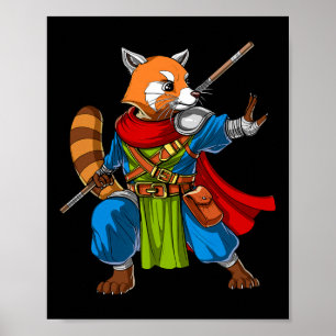 Red Panda Beer Ninja Samurai Warrior Funny Kung Fu Poster
