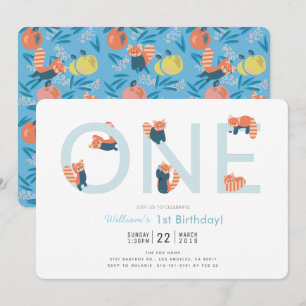 Red Panda Blue Boy 1e verjaardag uitnodiging