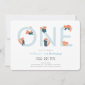 Red Panda Blue Boy 1er Anniversaire Invitation (Devant)