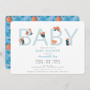 Red Panda Blue Boy Baby shower Invitation Kaart